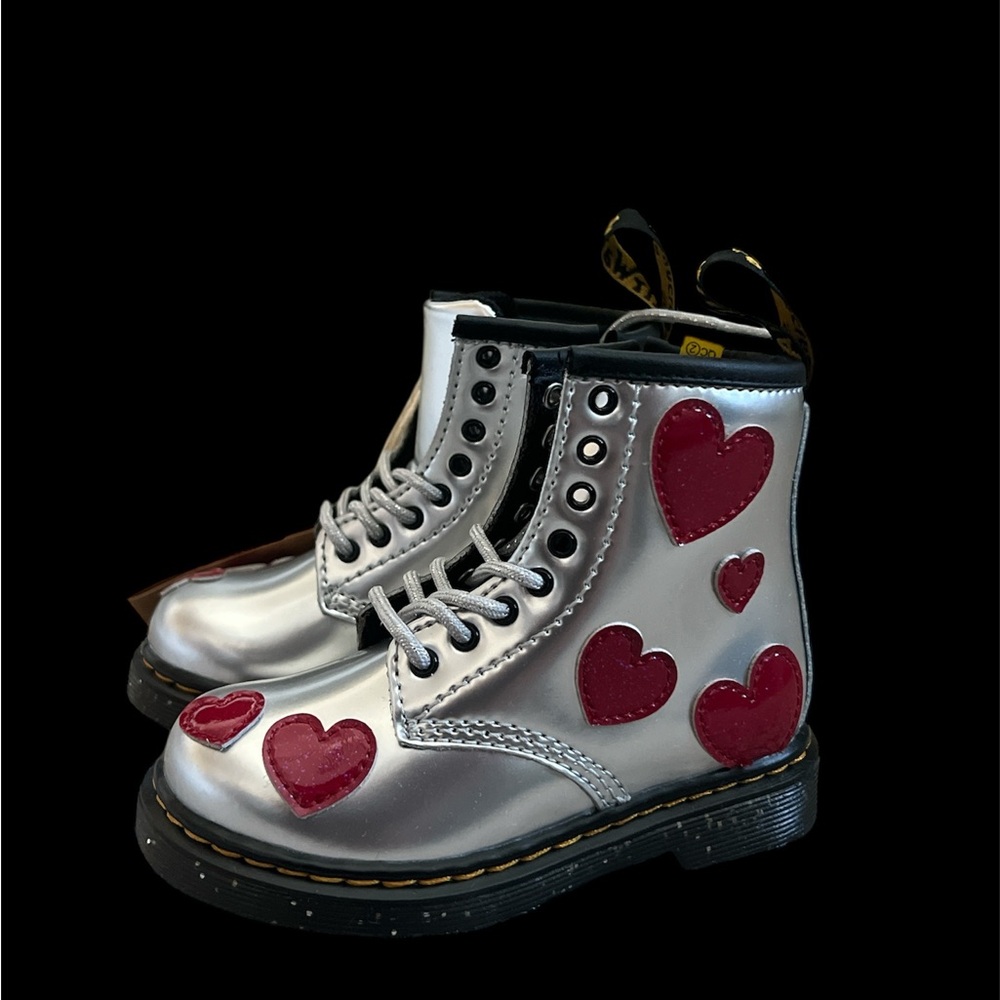 Size 7 - Dr. Martens Toddler Girl 1460 Lace Up Fashion Boot‎ Silver/Red/Glitter
